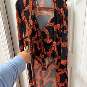 Elegant Black and Orange Swim Cover-Up
